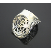 Art Nouveau Bead Outlined Oval Ajoure Sterling Silver Ring 12.1 Grams [Size: 7/54]