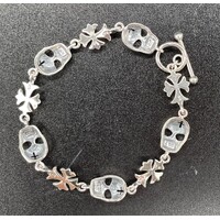 Unisex Sterling Silver Skull & Cross Bracelet (Brand New)