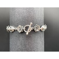 Unisex Sterling Silver Flower & Skull Bracelet (Brand New)