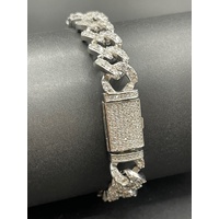Unisex 925 Sterling Silver Iced Cuban Link Bracelet (NEW)