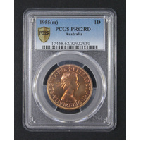 1955(m) PCGS PR62RD Australian Proof Penny Melbourne Mint Collectable Coin