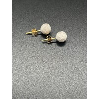 Ladies 21ct Yellow Gold Laser Cut Frosted Ball Stud Earrings (Pre-Owned)