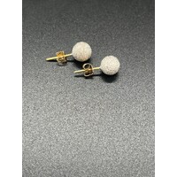 Ladies 21ct Yellow Gold Laser Cut Frosted Ball Stud Earrings (Pre-Owned)