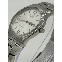 Citizen Quartz WR 50 Silver Dial Day Date Function Stainless Steel Men's Watch 