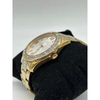 Elite Ladies Gold Tone Stone Set Watch Model 5080035 Fashion Timepiece