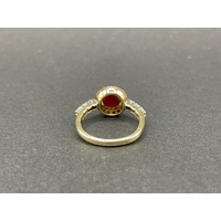 Ladies 9ct Yellow Gold Red Gemstone and CZ Ring