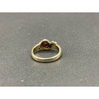 Ladies 9ct Yellow Gold Red Gemstone and Diamonds Ring