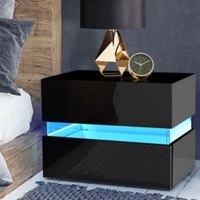 Artiss Lume LED High Gloss Bedside Table – Black FURNI-L-LED-BS01-BK (New)