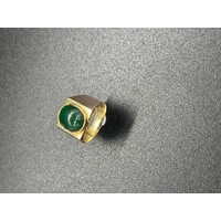 Unisex Solid 14ct Size UK G Yellow Gold Green Gemstone Ring Fine Jewellery