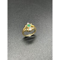 Ladies 18ct Yellow Gold Green Colour Gemstone Diamond Ring Fine Jewellery