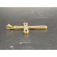 Unisex 9ct Yellow Gold Cubic Zirconia Cross (Pre-Owned)