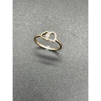 Ladies 10ct Yellow Gold Double Heart Ring (Pre-Owned)