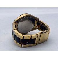 Fossil Ladies Watch Stainless Steel Gold Tone with Brown Leopard Print
