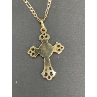 Unisex 9ct Yellow Gold Figaro Link Necklace & Crucifix Pendant (Pre-Owned)