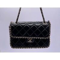 Black Quilted Quilted Calfskin Medium Running Chain Around Flap Handbag