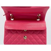 Chanel Dark Pink Quilted Grained Caviar Medium Handbag Double Flap 