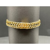 Unisex 14ct Yellow Gold Double Curb Link Diamond Bracelet (Pre-Owned)