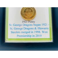Coin One Penny St. George Illawarra 1921 Penny in Frame (Pre-owned)