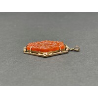 Ladies 9ct Yellow Gold Red Jade Pendant (Pre-Owned)