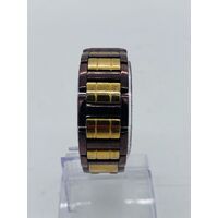 Elite Ladies Brown Yellow Vintage Quartz Metal Band Analog Watch