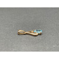 Ladies 9ct Yellow Gold Teardrop Blue Stone Pendant (Pre-Owned)