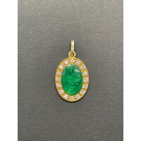 Ladies 14ct Yellow Gold Oval Green Stone Pendant