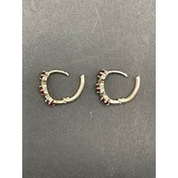 Ladies 9ct Yellow Gold Red Gemstone Huggie Hoop Earrings