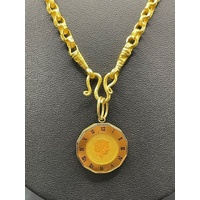 Unisex 22ct Yellow Gold Belcher Link Necklace & Coin Pendant