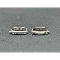 Ladies 10ct White Gold Oval Hoop Diamond Earrings