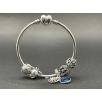 Ladies 925 Sterling Silver Round Bangle And Charms