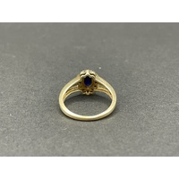 Ladies 9ct Yellow Gold Blue Gemstones and Diamonds Ring
