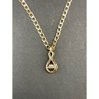 Ladies 10ct Yellow Gold Curb Link Chain & Diamond Infinity Pendant