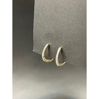 Ladies 9ct Yellow Gold Oval Hoop Diamond Earrings