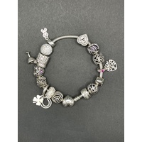 Ladies 925 Sterling Silver Snake Link Bracelet and Charms