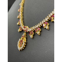 Ladies 21ct Yellow Gold Indian Fancy Link Gemstone Necklace