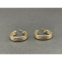Ladies 9ct Three Tone Gold Round Hoop Earrings
