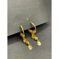 Ladies 22ct Yellow Gold Round Hoop Dangle Earrings