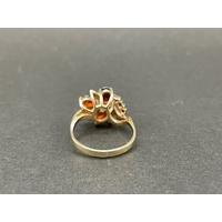 Ladies 9ct Yellow Gold Red Gemstones and Diamonds Ring