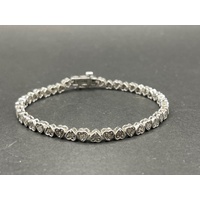 Ladies 925 Sterling Silver Heart Link Diamond Tennis Bracelet