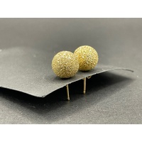 Ladies 18ct Yellow Gold Sandblast Ball Stud Earrings