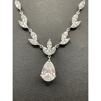 Ladies 925 Sterling Silver Belcher Link CZ Droplet Necklace