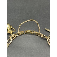 Ladies 9ct Yellow Gold Oval Curb Link Charm Bracelet