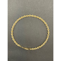 Ladies 9ct Yellow Gold Rope Link Bracelet