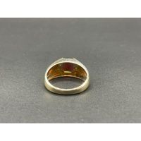 Mens 10ct Yellow Gold Red Gemstone and Diamonds Ring