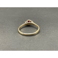 Ladies 9ct Yellow Gold Red Gemstone and Diamond Ring