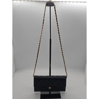 Chanel Black Caviar Quilted Leather Flap Wallet with Chain and Gold Hardware