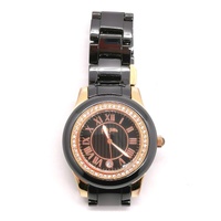 Folli Follie Ladies Rose Gold Black Watch WF1B040BD with Crystal Bezel