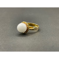 Ladies 9ct Yellow Gold White Dome Ring