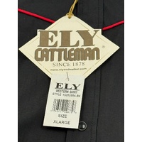 Ely Cattleman Western Shirt XL Black Embroidered Rose Pearl Snap 15203954-BK