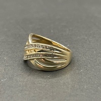 Ladies 9ct Yellow Gold Diamond Cross Over Ring